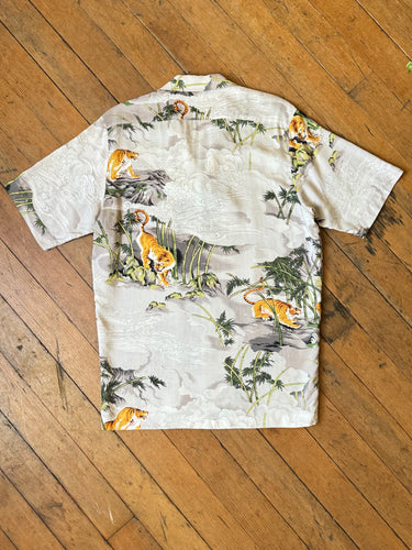 vintage 1990s does 40s Tiger print Hawaiian shirt