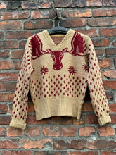 Load image into Gallery viewer, vintage 1940s novelty Moose head ski sweater