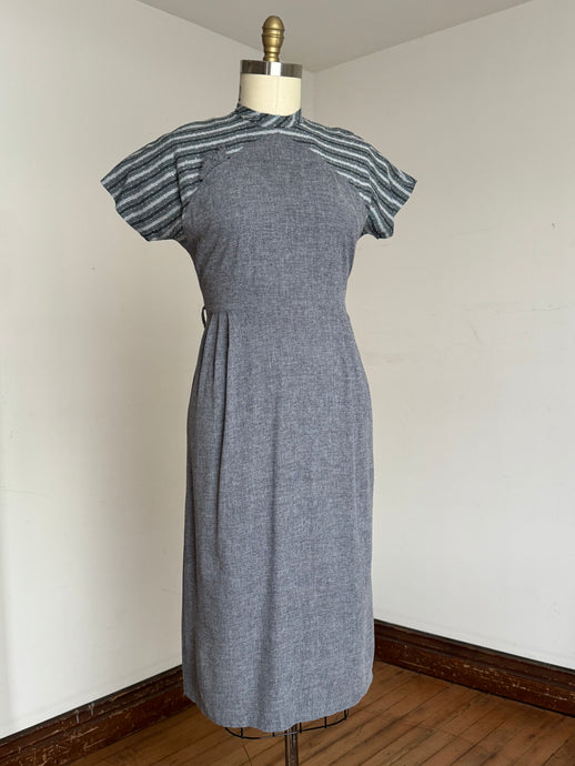 vintage 1950s grey multi-tone dress {m}