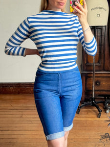 vintage 1950s 60s cotton striped long sleeve t shirt {xs-m}