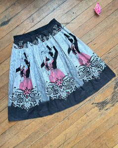 vintage 1950s Flamenco dancers border print skirt {32"W}
