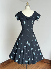 Load image into Gallery viewer, vintage 1950s black sun dress with embroidered flowers {xs}