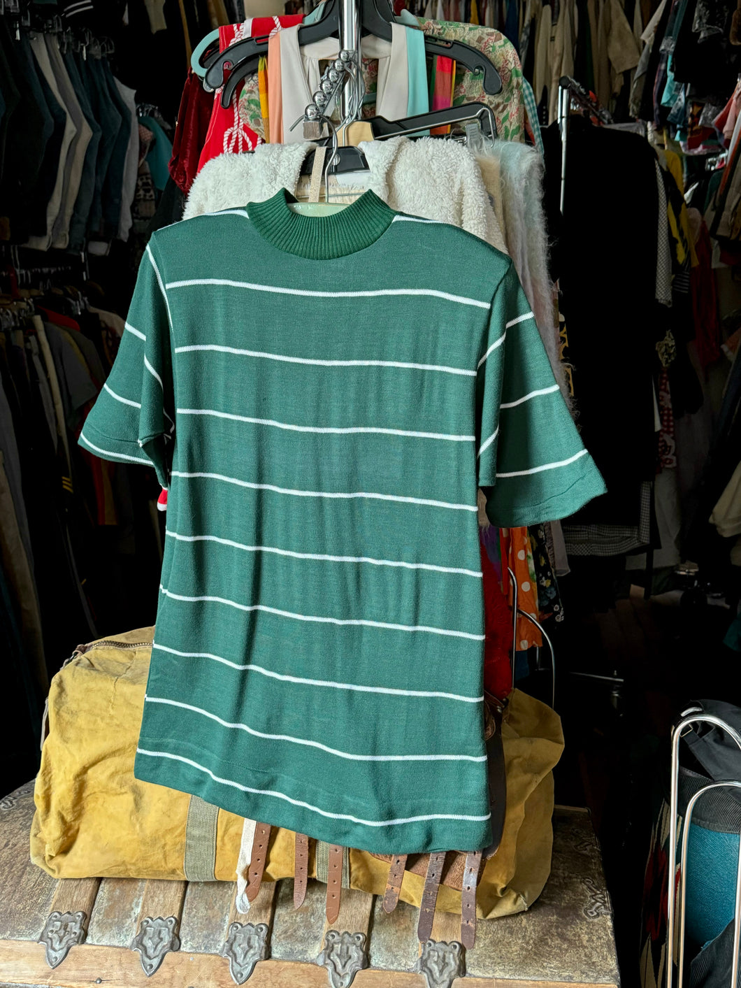 NOS vintage 1960s green striped t-shirt