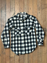 Load image into Gallery viewer, vintage 1950s black &amp; white plaid wool shirt