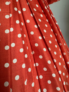 vintage 1950s orange silk polka dot dress {s}