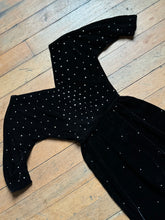 Load image into Gallery viewer, vintage 1950s rhinestone velvet wiggle dress {xxs}