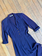 Load image into Gallery viewer, vintage 1940s 50s navy rayon dress {s}