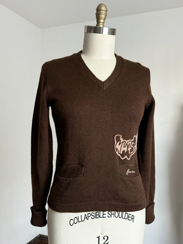 vintage 1940s brown letterman varsity pullover sweater {s-m}