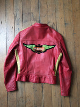 Load image into Gallery viewer, vintage 1970s Kawasaki motorcycle leather riding outfit jacket and pants