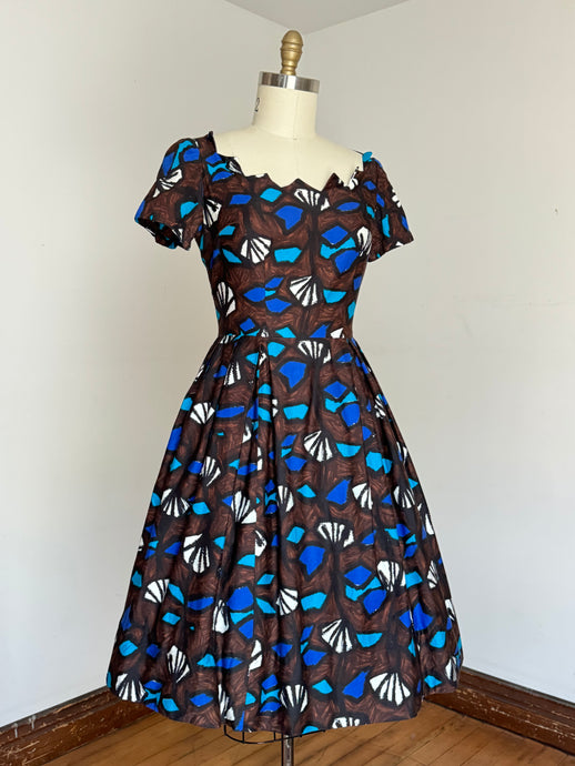 vintage 1950s brown cotton sun dress {m}