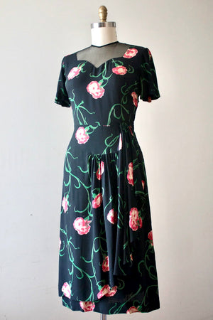 vintage 1940s floral rayon dress