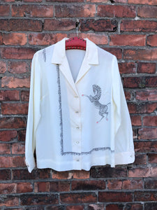 vintage 1960s novelty ZEBRA blouse {L}