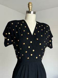 vintage 1940s studded rayon dress {xs}