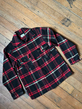 Load image into Gallery viewer, vintage 1950s 60s red plaid wool shirt jacket