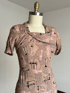 vintage 1940s novelty Giraffe rayon dress {m}