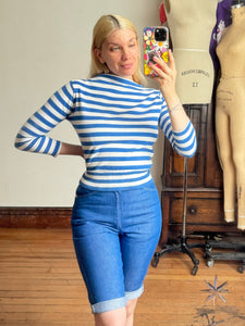 vintage 1950s 60s cotton striped long sleeve t shirt {xs-m}