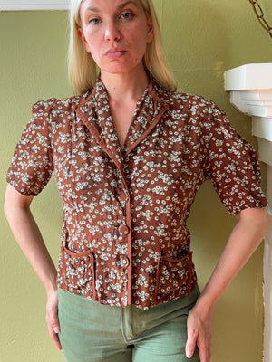 vintage 1940s floral rayon blouse {m}