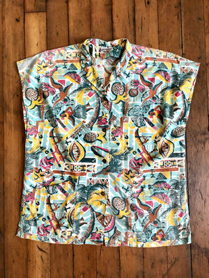 vintage 1940s Surf Print Watumull's & Leilani beach top
