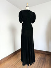 Load image into Gallery viewer, vintage 1930s black velvet gown {xs/s}