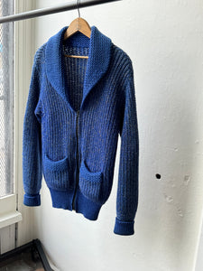 vintage 1950s blue knit zip up sweater