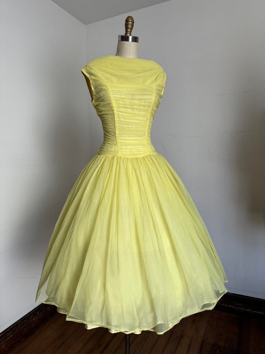 vintage 1960s yellow chiffon party dress {s}