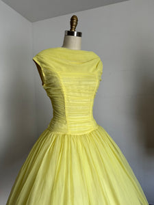 vintage 1960s yellow chiffon party dress {s}