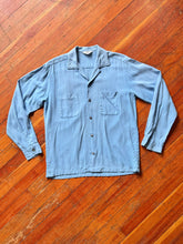 Load image into Gallery viewer, vintage 1950s blue rayon long sleeve shirt - loop collar