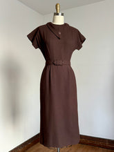 Load image into Gallery viewer, vintage 1950s brown wool dress {xs}