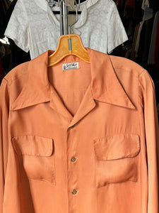 vintage 1950s long sleeve rayon shirt - loop collar