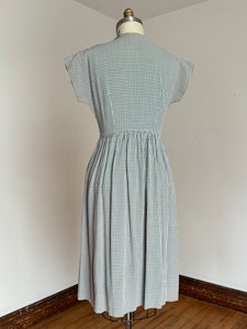 vintage 1940s green gingham dress {s/m} as-is