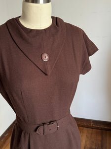 vintage 1950s brown wool dress {xs}