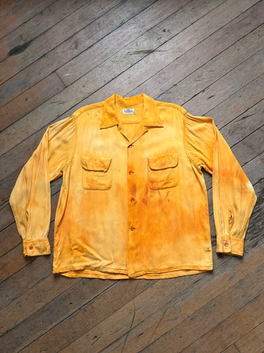 vintage 1940s 50s thrashed long sleeve button up shirt