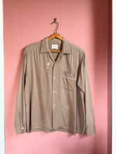 Load image into Gallery viewer, vintage 1950s brown long sleeve rayon shirt with loop collar