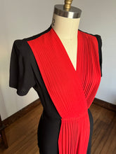 Load image into Gallery viewer, vintage 1940s black and red rayon gown {s}