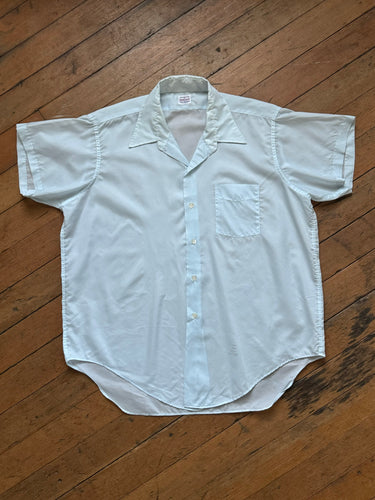 vintage 1960s sheer blue button up short sleeve shirt