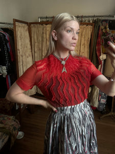 vintage 1950s sheer red blouse {L}