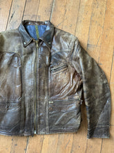 Load image into Gallery viewer, vintage 1940s sunburst belted back leather jacket