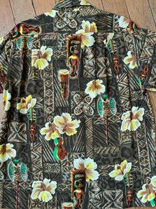 vintage 1960s rayon Tiki Hawaiian shirt