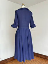 Load image into Gallery viewer, vintage 1940s 50s navy rayon low cut dress {m}