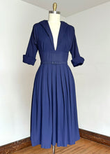 Load image into Gallery viewer, vintage 1940s 50s navy rayon low cut dress {m}