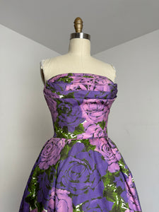 vintage 1950s purple roses dress {xs}