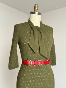 vintage 1950s green knit sweater dress {m-XL}