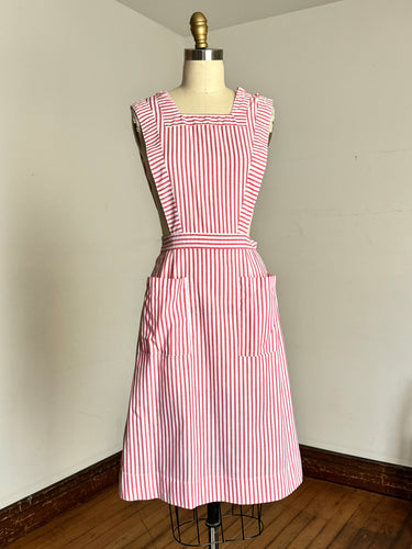 vintage 1970s does 40s candy striper pinstripe pinafore {xs-s}