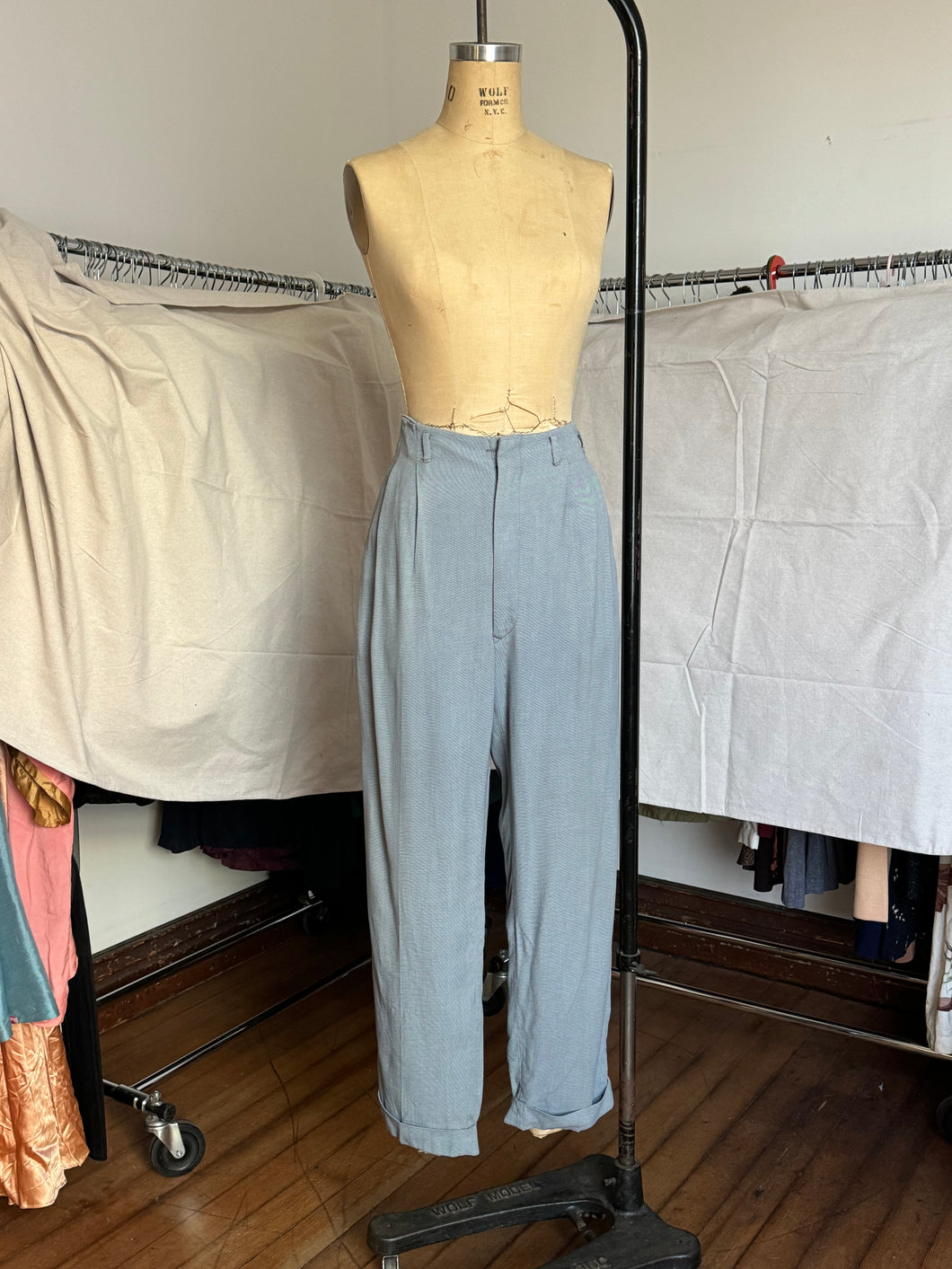 vintage 1950s blue rayon slacks 32