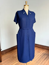 Load image into Gallery viewer, vintage 1940s navy rayon dress {XL/1X}