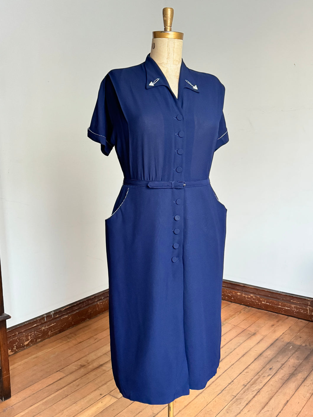 vintage 1940s navy rayon dress {XL/1X}