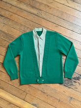 Load image into Gallery viewer, vintage 1950s 60s green knit cardigan sweater jacket