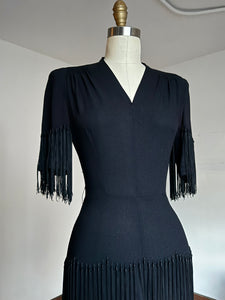 vintage 1940s black tassel dress {xs}