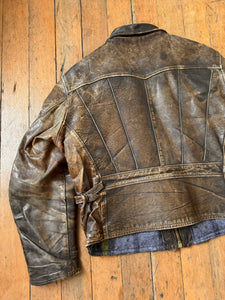 vintage 1940s sunburst belted back leather jacket