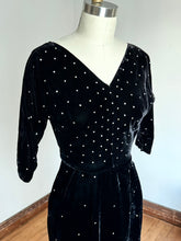 Load image into Gallery viewer, vintage 1950s rhinestone velvet wiggle dress {xxs}